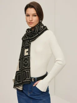 COMMENSE Accessories^Vintage Two Tone  Letters Scarf BlackandWhite