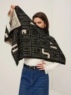 COMMENSE Accessories^Vintage Two Tone  Letters Scarf BlackandWhite