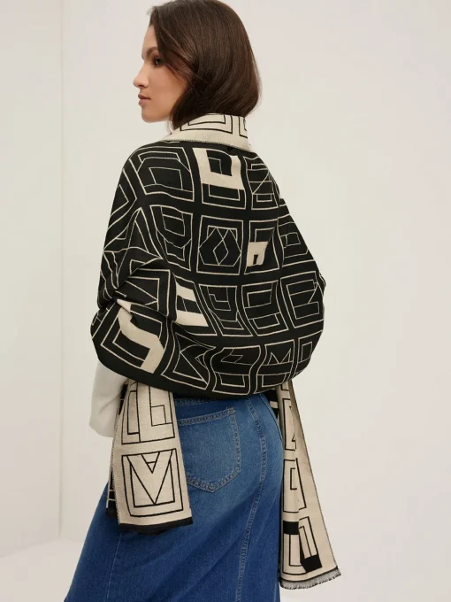COMMENSE Accessories^Vintage Two Tone  Letters Scarf BlackandWhite