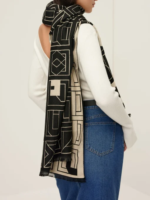 COMMENSE Accessories^Vintage Two Tone  Letters Scarf BlackandWhite
