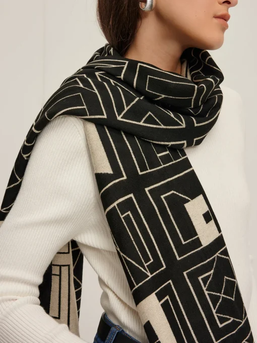 COMMENSE Accessories^Vintage Two Tone  Letters Scarf BlackandWhite