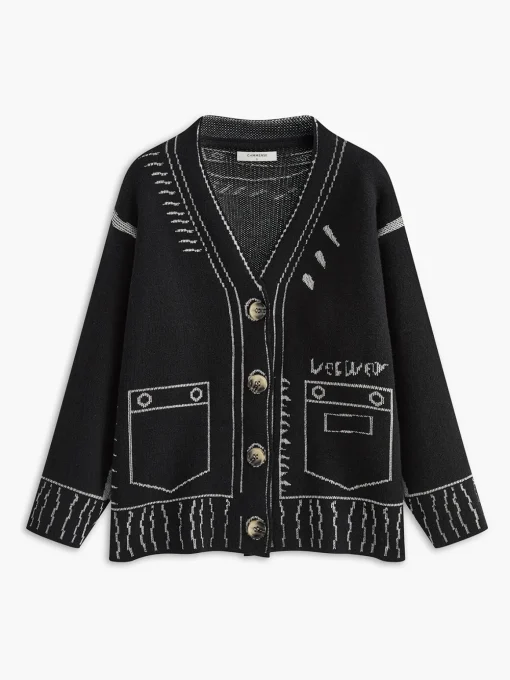 COMMENSE Cardigans|Sweaters & Cardigans^Vintage V-Neck Button Cardigan Black
