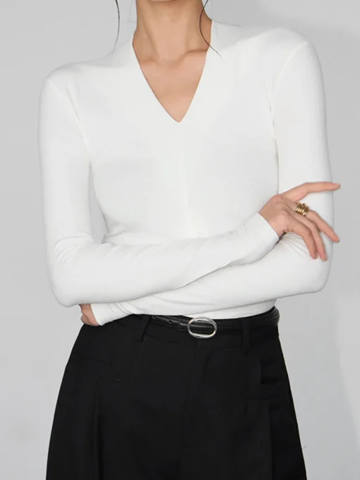 COMMENSE T-shirts|Tops^V-Neck Bodycon Jersey T-Shirt Grey