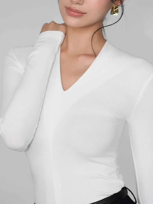 COMMENSE T-shirts|Tops^V-Neck Bodycon Jersey T-Shirt Grey