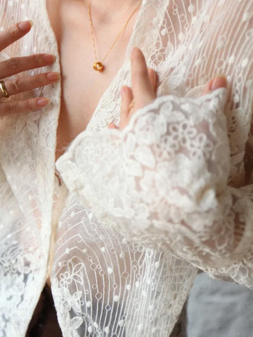 COMMENSE Blouses & Shirts|Tops^V-Neck Button Floral Sheer Shirt Off-White