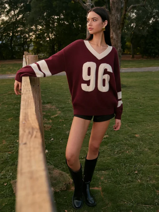 COMMENSE Knitwear|Tops^V-Neck Contrast Binding Sweater DarkBrown