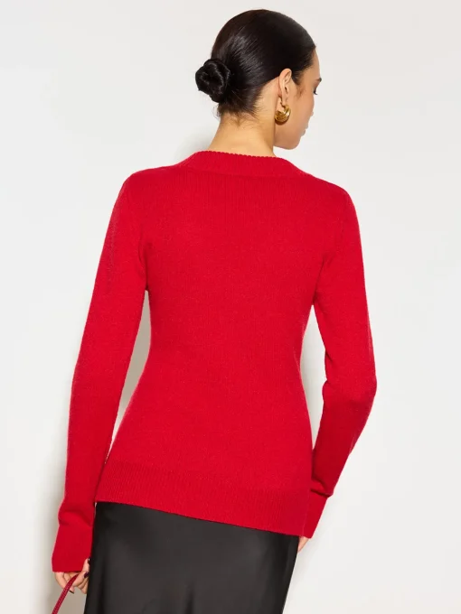COMMENSE Knitwear|Tops^V-Neck 3D Flower Skinny Knit Top Red