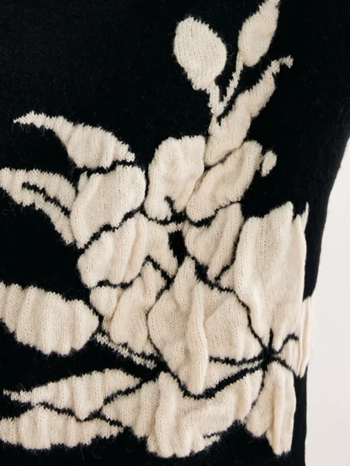 COMMENSE Sweater Tops|Sweaters & Cardigans^V-Neck Knit-Floral Shift Sweater Black