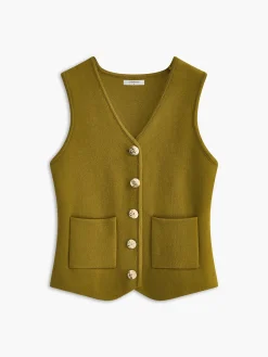 COMMENSE Vests|Outerwear^V-Neck Metal-Breasted Jersey Vest DarkBrown