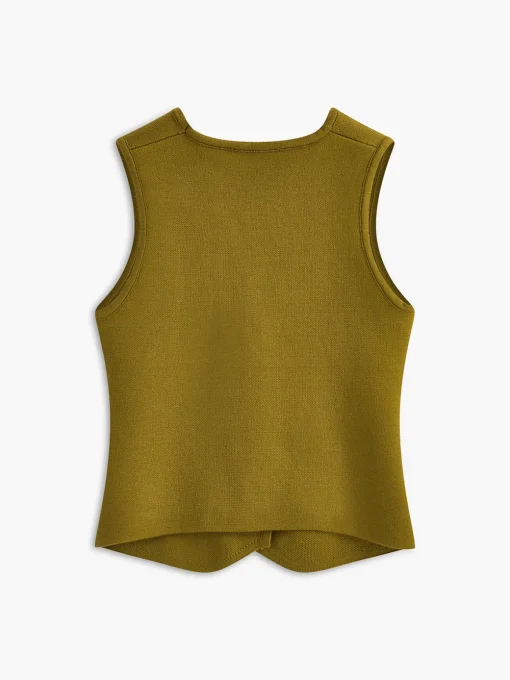 COMMENSE Vests|Outerwear^V-Neck Metal-Breasted Jersey Vest DarkBrown