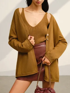 COMMENSE Sweater Tops|Sweaters & Cardigans^V-Neck Ribbed Sweater Co-ords Green