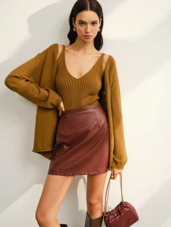 COMMENSE Sweater Tops|Sweaters & Cardigans^V-Neck Ribbed Sweater Co-ords Green