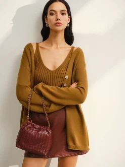 COMMENSE Sweater Tops|Sweaters & Cardigans^V-Neck Ribbed Sweater Co-ords Green