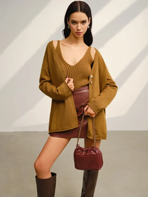 COMMENSE Sweater Tops|Sweaters & Cardigans^V-Neck Ribbed Sweater Co-ords Green