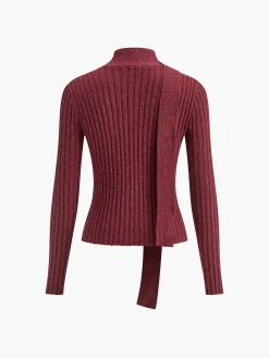 COMMENSE Sweater Tops|Sweaters & Cardigans^V-Neck Ribbon Sweater Burgundy