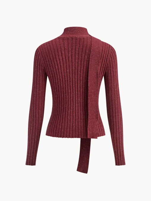COMMENSE Sweater Tops|Sweaters & Cardigans^V-Neck Ribbon Sweater Burgundy