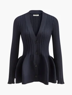 COMMENSE Knitwear|Tops^V-Neck Ruffle Button Cardigan Navy