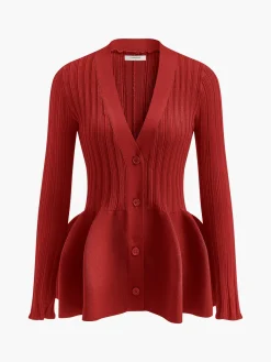 COMMENSE Knitwear|Tops^V-Neck Ruffle Button Cardigan Navy