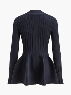 COMMENSE Knitwear|Tops^V-Neck Ruffle Button Cardigan Navy