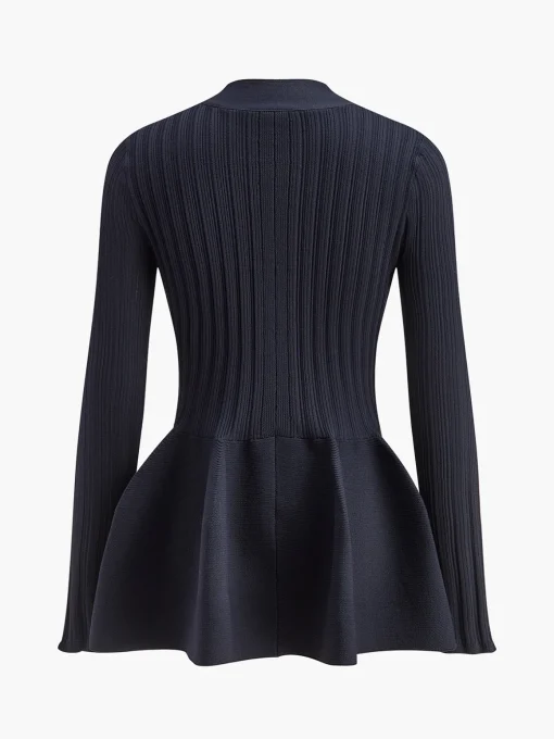 COMMENSE Knitwear|Tops^V-Neck Ruffle Button Cardigan Navy