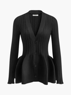 COMMENSE Knitwear|Tops^V-Neck Ruffle Button Cardigan Navy