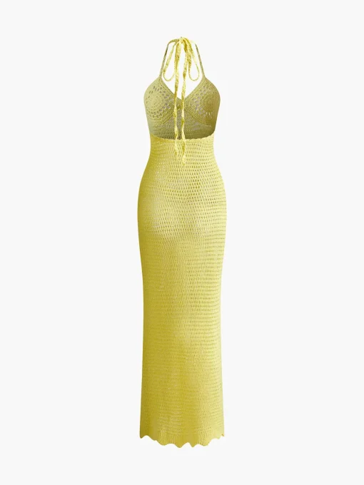 COMMENSE Sweater Dresses|Vacation Dresses^V-Neck Spaghetti Strap Sweater Long Dress Yellow