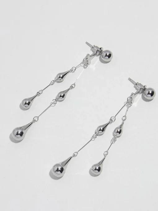 COMMENSE Accessories^Water Drop Tassel Stud Earrings Silver