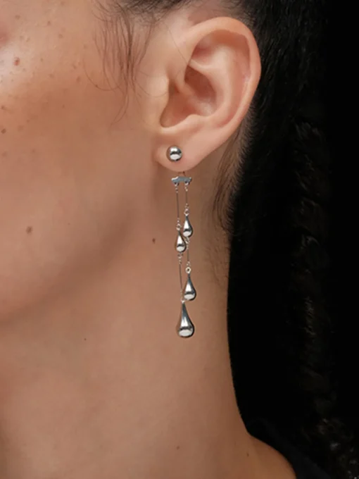 COMMENSE Accessories^Water Drop Tassel Stud Earrings Silver