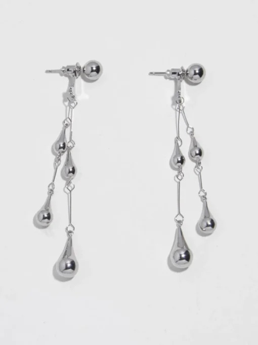 COMMENSE Accessories^Water Drop Tassel Stud Earrings Silver
