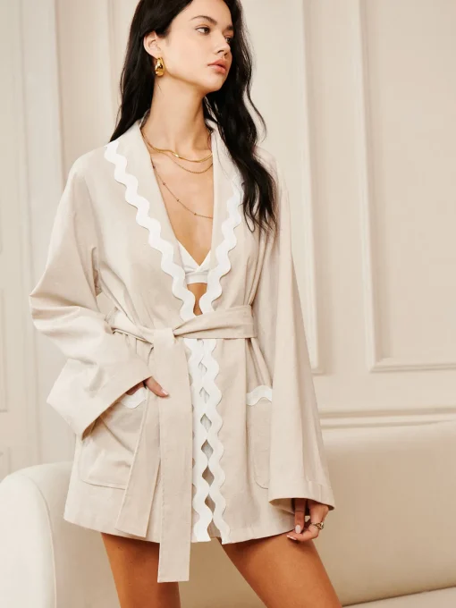 COMMENSE Long Sleeve Sets|Blouses & Shirts^Wave Trim Draped Shoulder Shirt Khaki