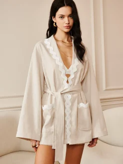 COMMENSE Long Sleeve Sets|Blouses & Shirts^Wave Trim Draped Shoulder Shirt Khaki