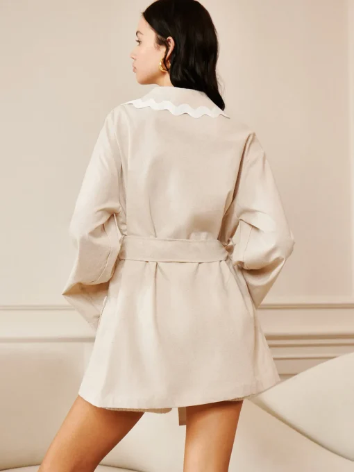 COMMENSE Long Sleeve Sets|Blouses & Shirts^Wave Trim Draped Shoulder Shirt Khaki