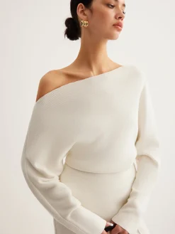 COMMENSE Sweater Tops|Sweaters & Cardigans^Wool-Blend Asymmetrical Neck Knit Top White