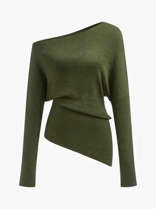 COMMENSE Sweater Tops|Sweaters & Cardigans^Wool-Blend Asymmetrical Neck Knit Top White