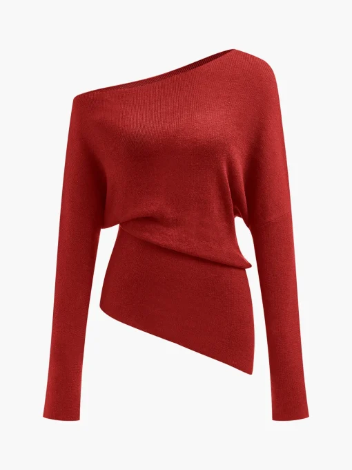 COMMENSE Sweater Tops|Sweaters & Cardigans^Wool-Blend Asymmetrical Neck Knit Top White