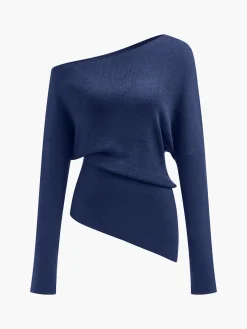 COMMENSE Sweater Tops|Sweaters & Cardigans^Wool-Blend Asymmetrical Neck Knit Top White