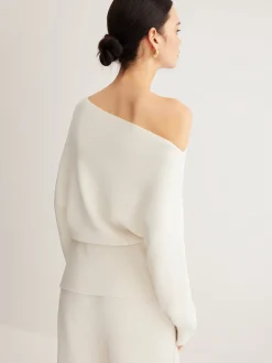 COMMENSE Sweater Tops|Sweaters & Cardigans^Wool-Blend Asymmetrical Neck Knit Top White
