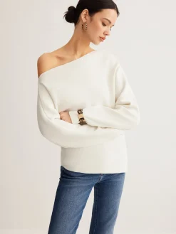 COMMENSE Sweater Tops|Sweaters & Cardigans^Wool-Blend Asymmetrical Neck Knit Top White
