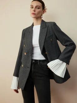 COMMENSE Outerwear|Blazers^Wool-Blend Chevron Tweed Fit Blazer Grey
