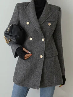 COMMENSE Outerwear|Blazers^Wool-Blend Chevron Tweed Fit Blazer Grey