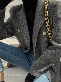 COMMENSE Outerwear|Blazers^Wool-Blend Chevron Tweed Fit Blazer Grey