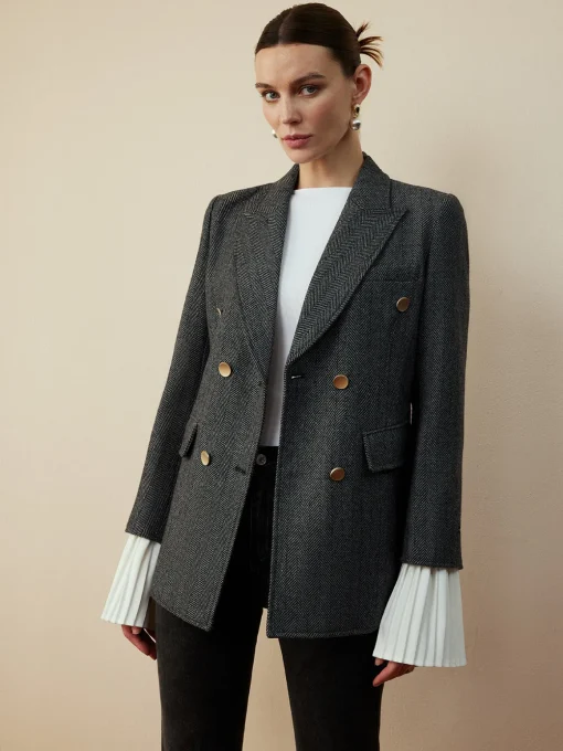 COMMENSE Outerwear|Blazers^Wool-Blend Chevron Tweed Fit Blazer Grey