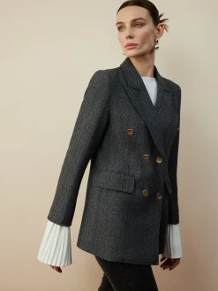 COMMENSE Outerwear|Blazers^Wool-Blend Chevron Tweed Fit Blazer Grey