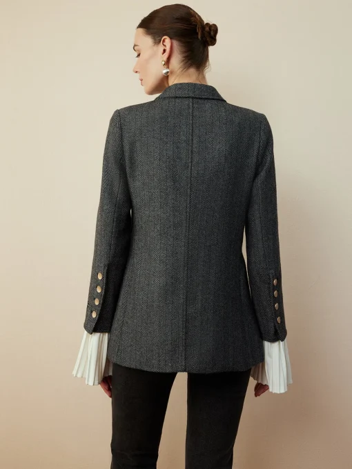 COMMENSE Outerwear|Blazers^Wool-Blend Chevron Tweed Fit Blazer Grey