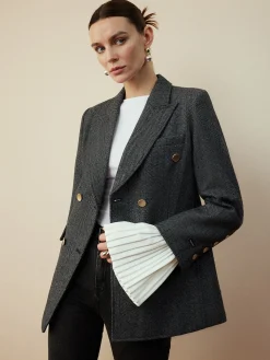 COMMENSE Outerwear|Blazers^Wool-Blend Chevron Tweed Fit Blazer Grey
