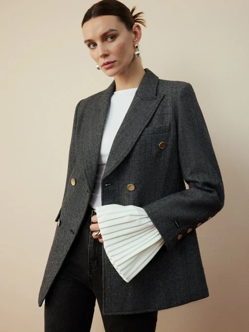 COMMENSE Outerwear|Blazers^Wool-Blend Chevron Tweed Fit Blazer Grey