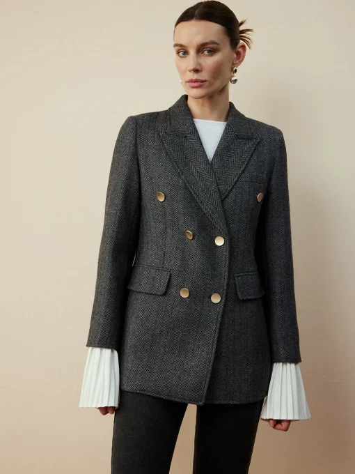 COMMENSE Outerwear|Blazers^Wool-Blend Chevron Tweed Fit Blazer Grey