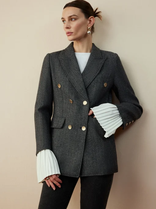COMMENSE Outerwear|Blazers^Wool-Blend Chevron Tweed Fit Blazer Grey