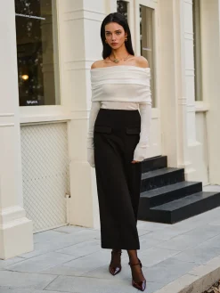 COMMENSE Sweater Tops|Sweaters & Cardigans^Wool-Blend Cold-Shoulder Ruched Knit Top Off-White
