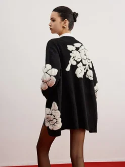 COMMENSE Cardigans|Sweaters & Cardigans^Wool-Blend Knit-Floral Cardigan Black